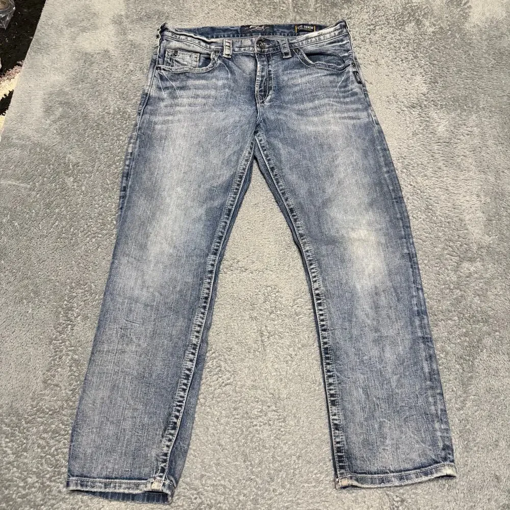 Silver Jeans Mens 34 x30 Blue Eddie Relaxed Fit Slim Straight Leg Stretch Cotton